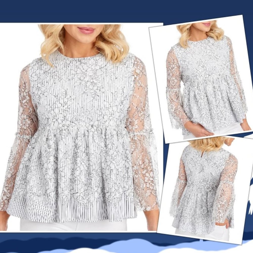 NWT LUMIE Lace Overlay Peplum Top